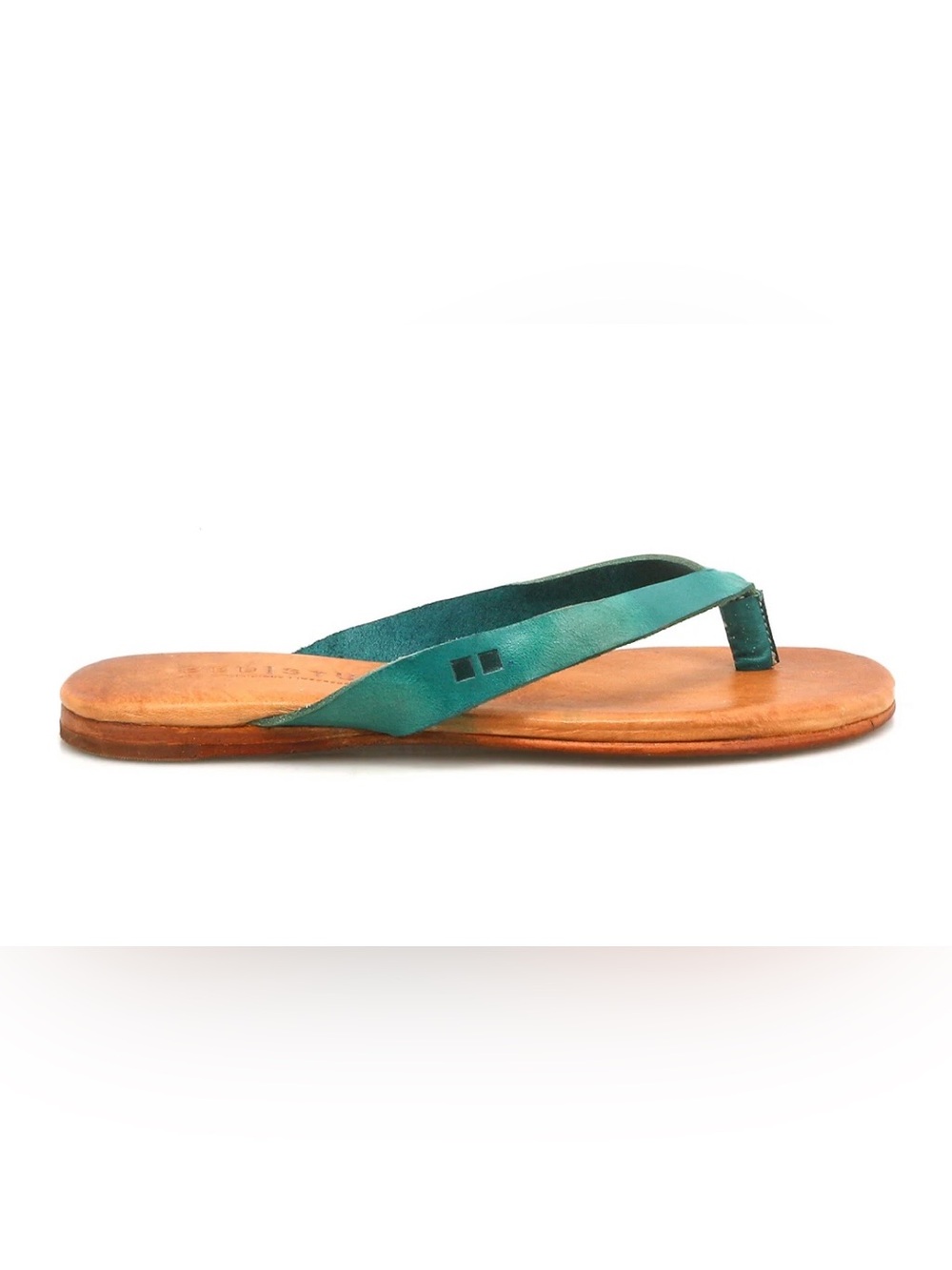 Bed Stu Teal turquoise Leather Flip Flop Sandal with Tan Footbed